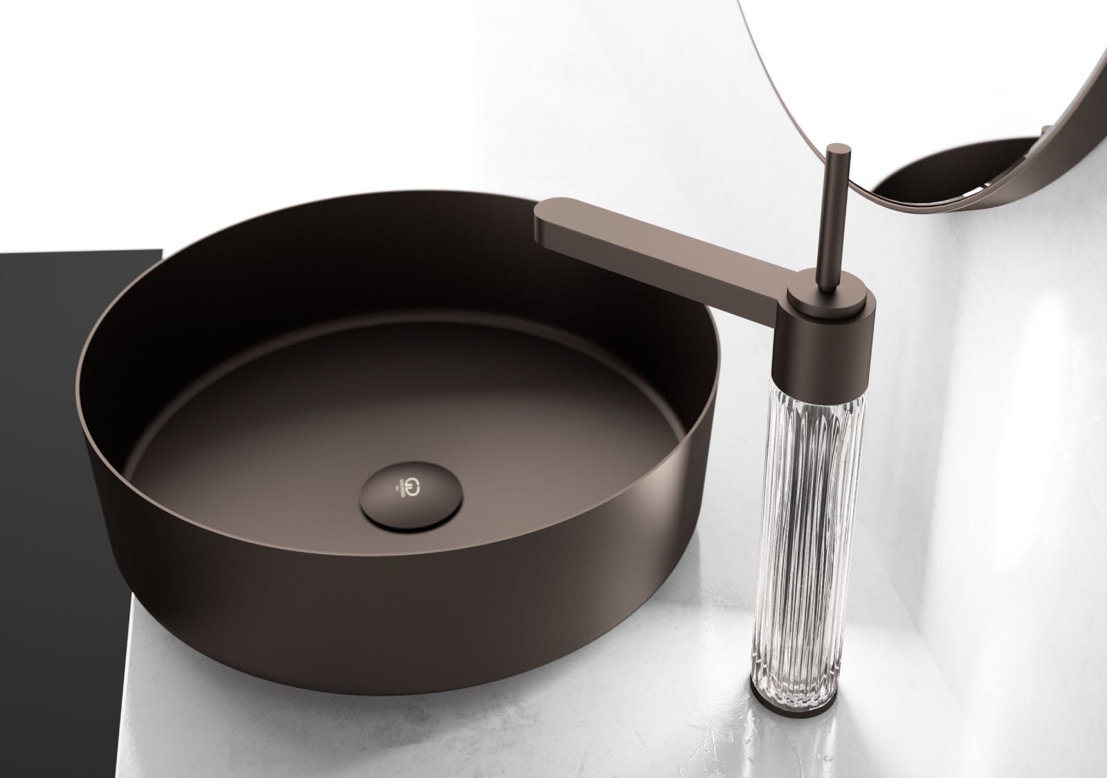 glass faucet and black sink modern bathroom design