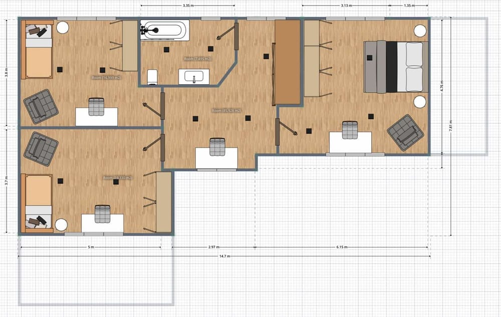Floor plan of a two-bedroom apartment created with Planner 5D