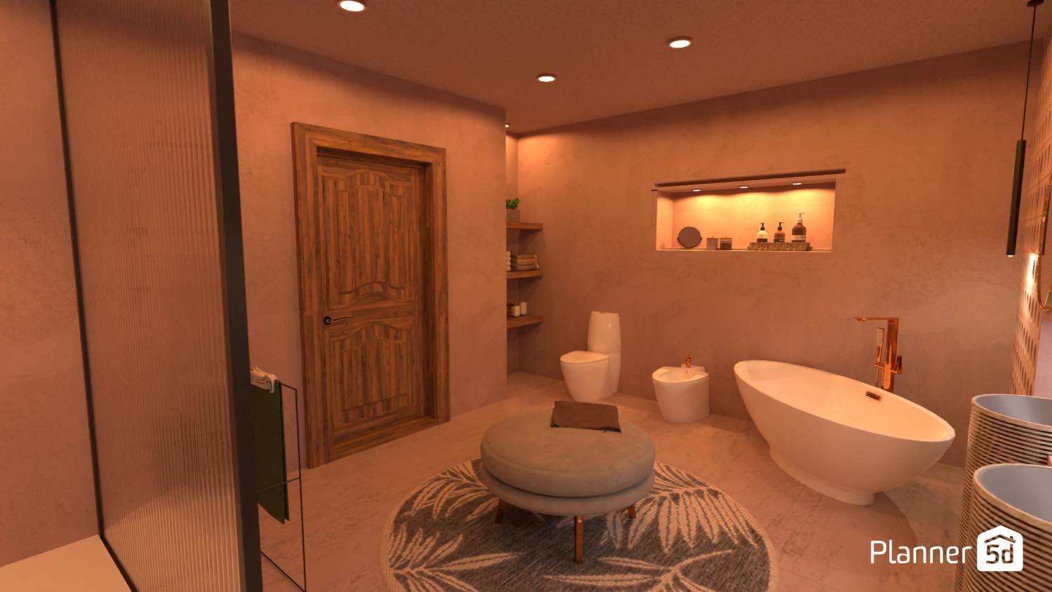 render 3d, cuarto de baño moderno con muebles de baño, planner 5d