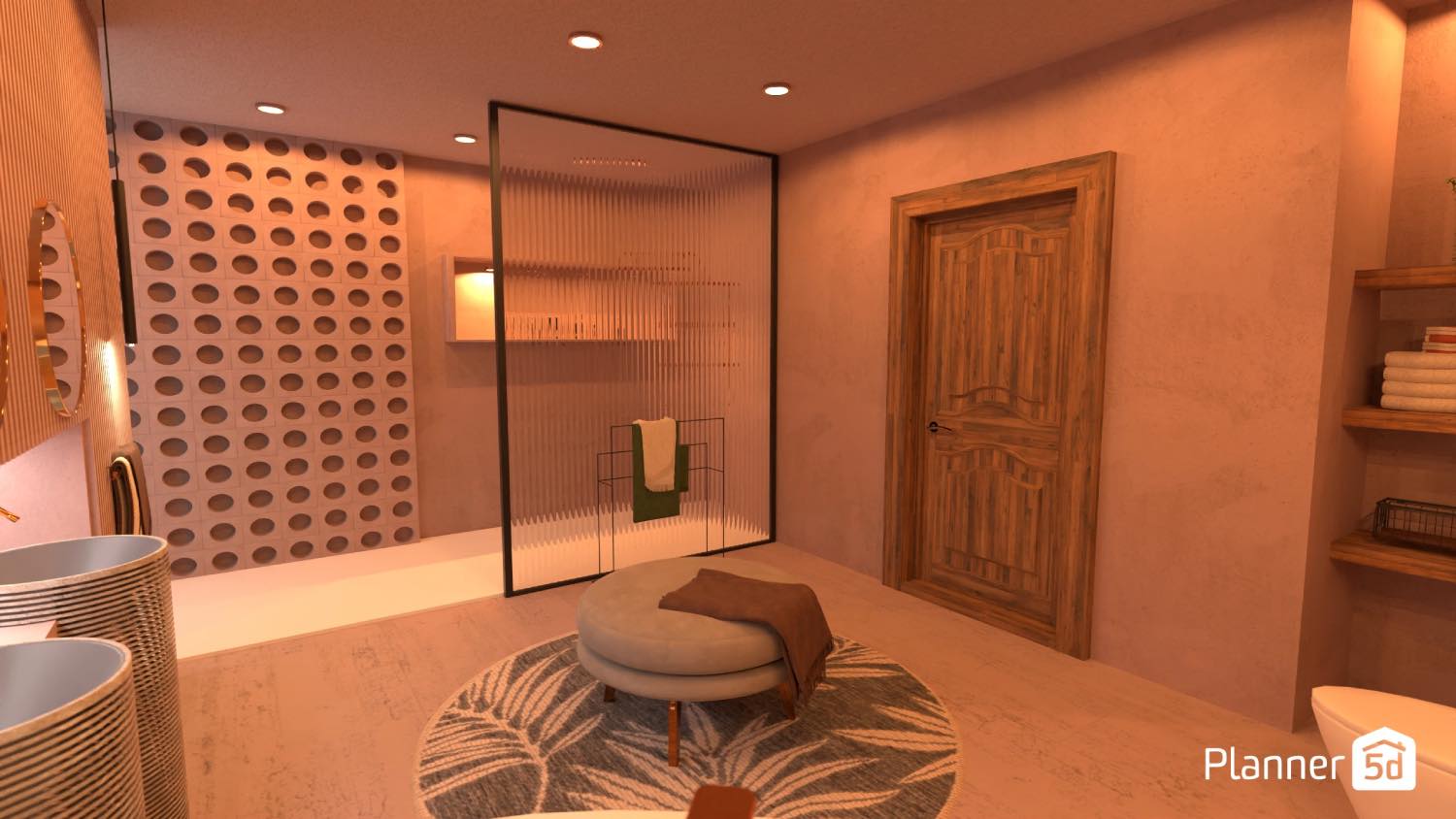 render 3d, cuarto de baño moderno con muebles de baño, planner 5d